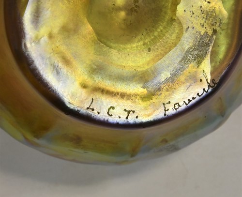 Lot 1 - A Tiffany Favrile glass finger bowl and stand