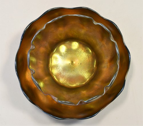 Lot 1 - A Tiffany Favrile glass finger bowl and stand