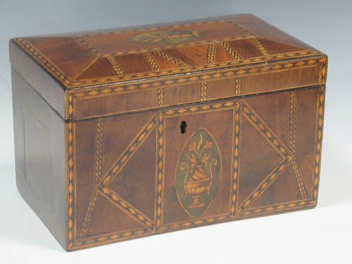 Lot 102 - A George III inlaid tea caddy with trophy motif