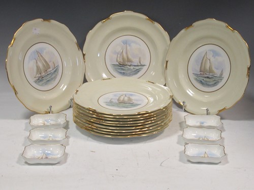 Lot 44 - Twelve Royal Crown Derby Yachting dessert...