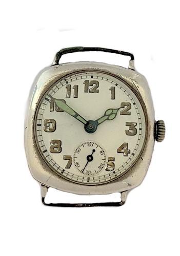 Lot 410 - Stauffer & Co. - A Sterling silver World War 1 period trench style wristwatch head