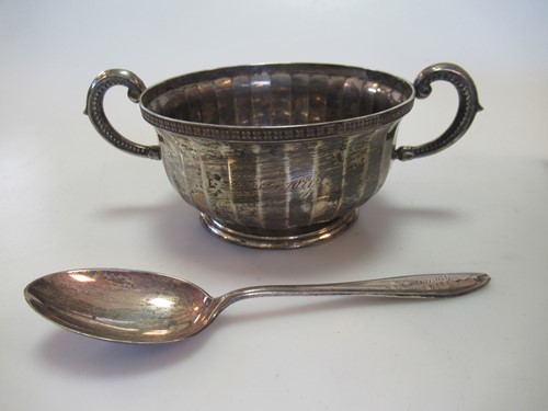 Lot 257 - A silver porringer bowl and spoon
