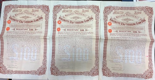 Lot 204 - Loan certificates. Three Madras Presidency...