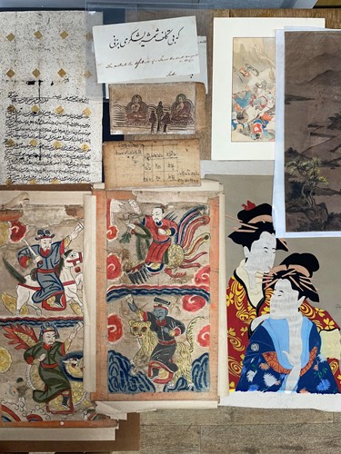Lot 219 - A Chinese calligraphic scroll, a watercolour...