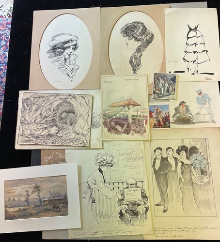 Lot 233 - Drawings, sketches and cartoons. Collection of...