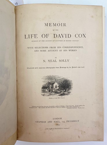 Lot 311 - SOLLY (N) Memoir of the Life of David Cox,...