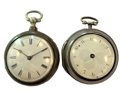 Lot 301 - Edward Hemmen, London - An 18th century Sterling silver pair cased pocket watch, together with a 19th century brass example