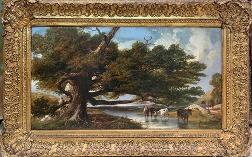 Lot 335 - English School, circa 1900 Cattle watering in...