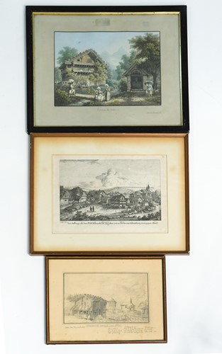 Lot 25 - Swiss scenic views, three coloured aquatints,...