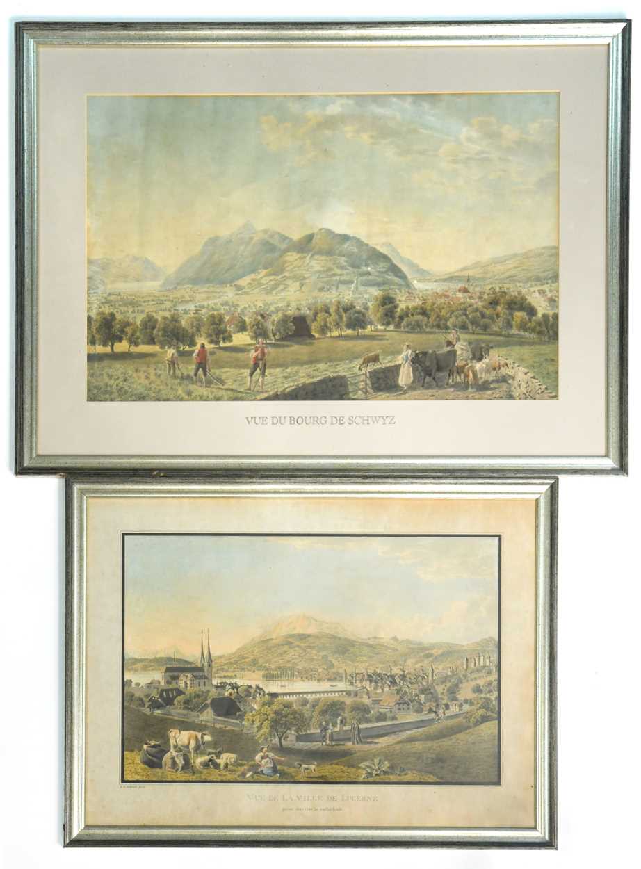 Lot 25 - Swiss scenic views, three coloured aquatints,...