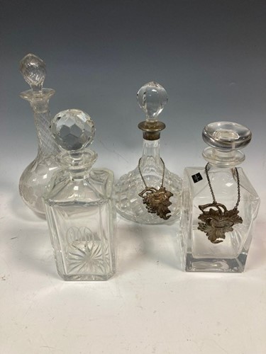 Lot 24 - Four glass decanters, two with cut and...