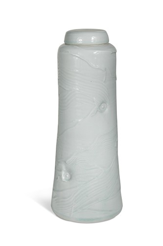 Lot 86 - Joanna Howells (British, born 1960), a tall celadon glazed porcelain jar and cover