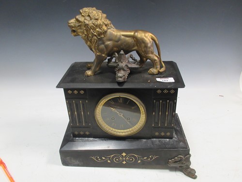 Lot 182 - Black slate and gilt metal mantle clock...