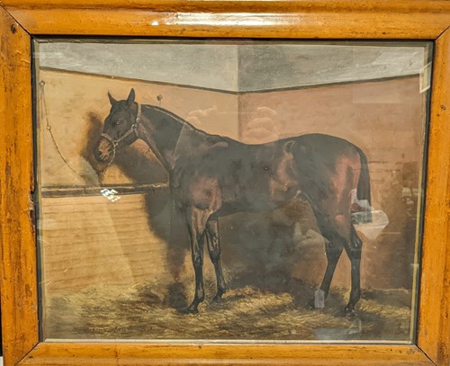 Lot 243 - English School, Horse in a Stable, watercolour,...