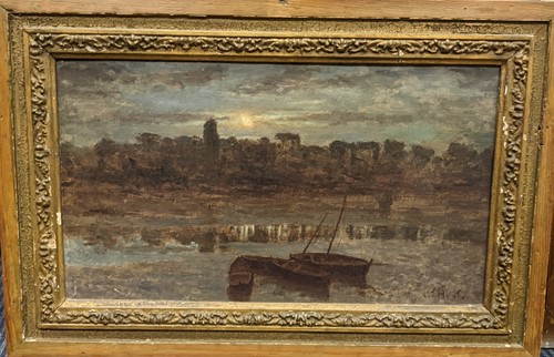 Lot 261 - C T Hunt (British, 19th century) Moonlit river...