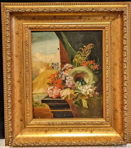 Lot 244 - A 19th century still life of a bird's nest...