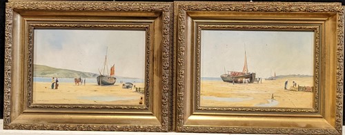 Lot 245 - Richard Simm, a pair of beach scenes, one...