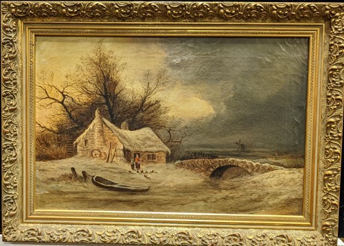 Lot 370 - Dutch School, 19th Century, winter landscape...