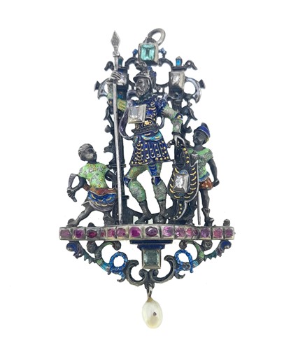 Lot 2 - A 19th century Austro-Hungarian ruby, emerald, diamond and pearl pendant
