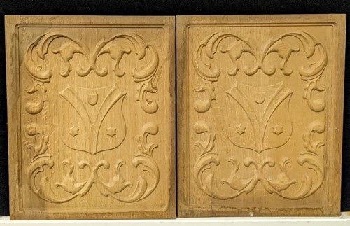 Lot 156 - Four oak carved heraldic panels, 20th century,...