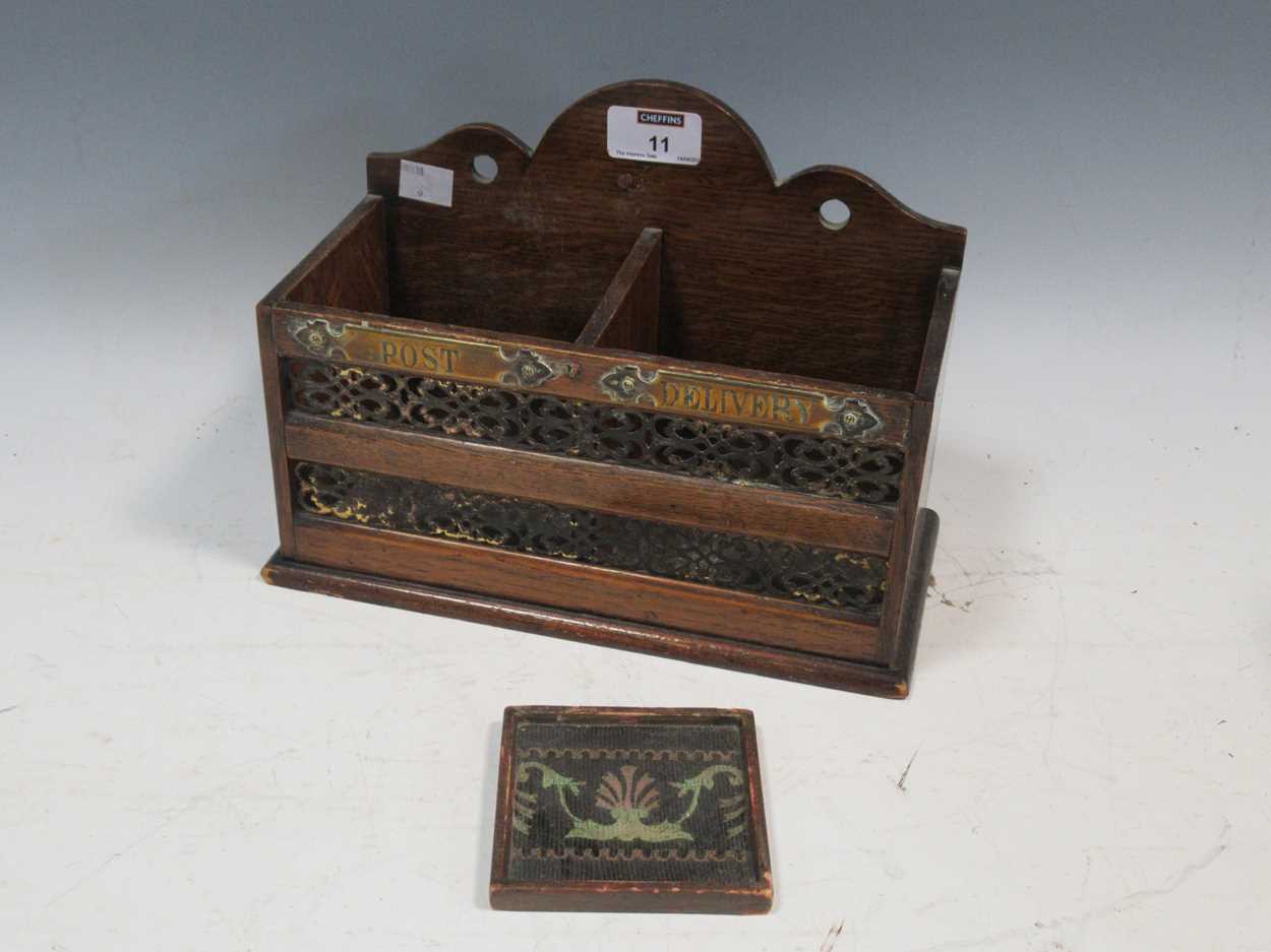 Lot 11 - A small letter box with brass labels, 'Post'...