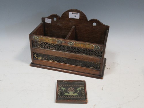 Lot 11 - A small letter box with brass labels, 'Post'...