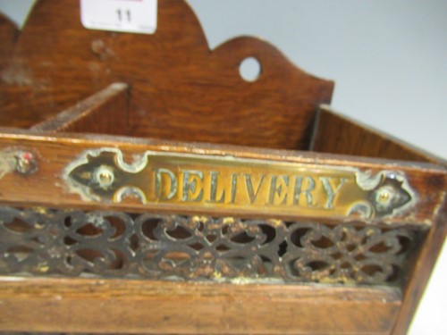 Lot 11 - A small letter box with brass labels, 'Post'...