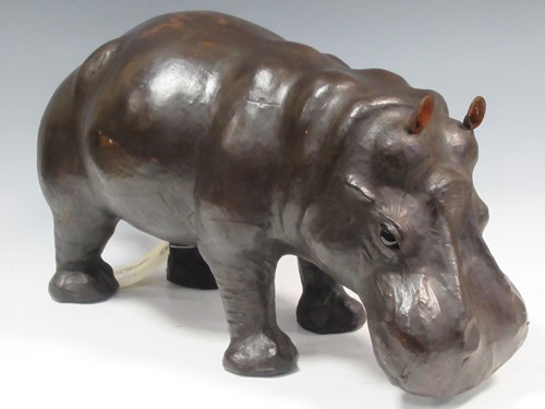 Lot 97 - A leather model of a hippo 31 x 60 x 29cm