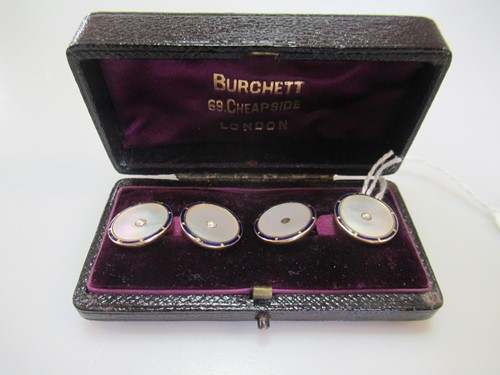 Lot 236 - A pair of enamel and mother of pearl cufflinks...