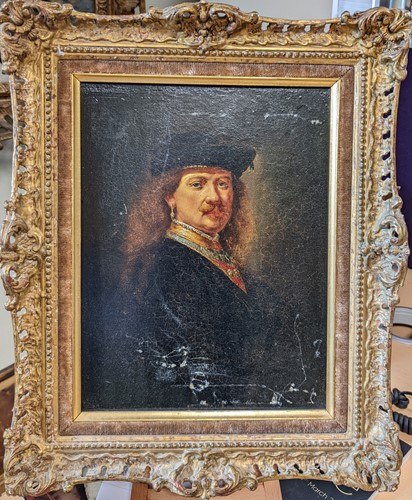 Lot 359 - After Rembrandt, self-portrait, oil on panel,...
