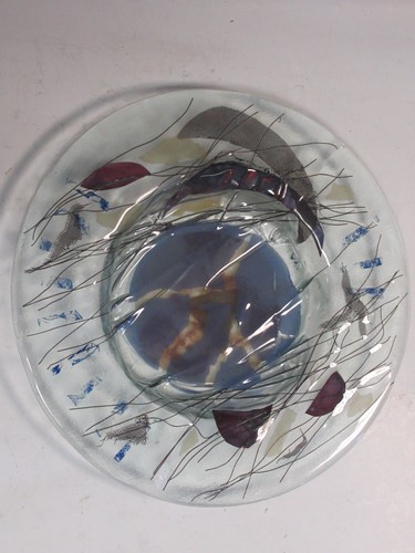 Lot 8 - A studio glass bowl, 41cm diameter, gilt...