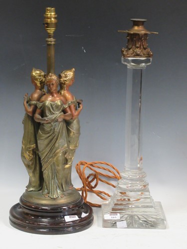 Lot 165 - A large glass lamp with metal mounted...