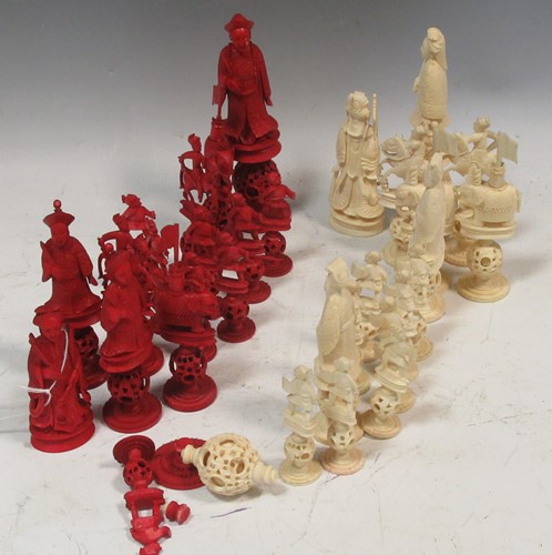 Lot 148 - A 19th century Canton ivory chess set.