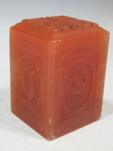Lot 80 - A Chinese seal, soapstone, 8 x 5.5 x 5cm