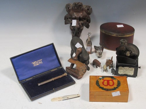 Lot 142 - A tunbridge ware pin cushion with table clamp,...