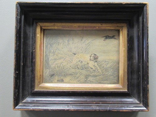 Lot 306 - A pencil and ink drawing of spaniel putting up...