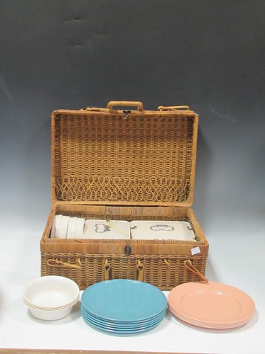 Lot 180 - A wicker picnic basket, a shotgun case, a 20th...