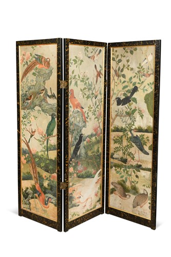 Lot 494 - A three-panel painted folding screen, late 19th century