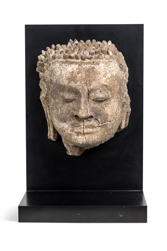 Lot 76 - A Thai stucco head of Buddha, Haripunjaya School, probably 13th century