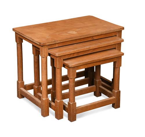 Lot 210 - Cat and Mouseman: Lyndon Hammell (Harmby), an oak nest of three tables
