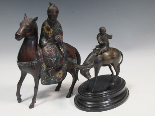 Lot 152 - A Chinese champleve figure of Laozhi; a...