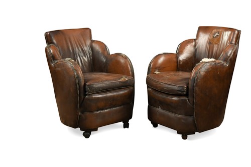 Lot 194 - A pair of Art Deco leather cloud-back armchairs