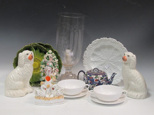 Lot 43 - A glass storm lamp (chip to base), cut glass...