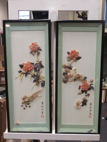 Lot 336 - 20th century Chinese shell pictures of birds...