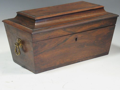 Lot 85 - A 19th century rosewood sarcohpagus shaped tea...