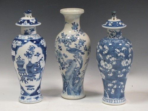 Lot 51 - Three Chinese blue and white vases, 31cm high (3)