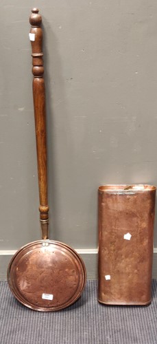 Lot 153 - Copper warming pan together with another