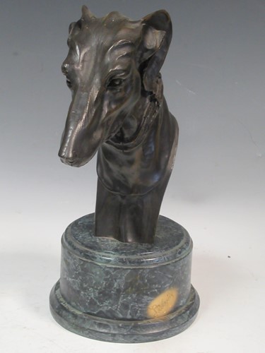 Lot 97 - A bronzed resin model of a Whippet's head,...