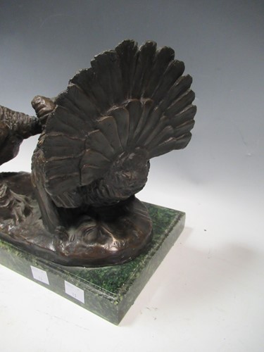 Lot 20 - A bronze brace of Turkeys, signed 'Bazan', on...