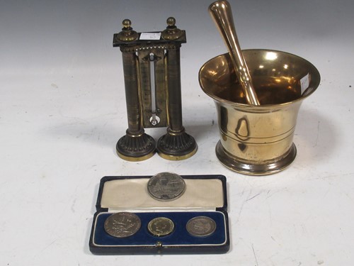 Lot 146 - A bell metal mortar and pestle, and a...